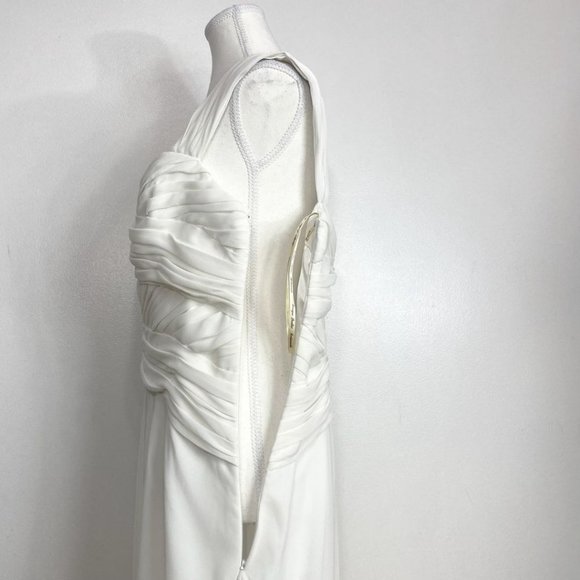 - MONIQUE LHUILLIER BRIDESMAID WHITE CHIFFON SLEEVELESS BRIDAL WEDDING DRE… - Picture 5 of 11